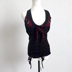 Tripp NYC Corset Tank Top – Gothic Punk Lace-Up Strappy Alt Y2K Emo Scene XXL